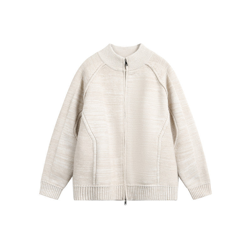 Unisex Strick‑Zipjacke mit Stehkragen, Raglanärmeln und gerippten Bündchen Echo Archiv