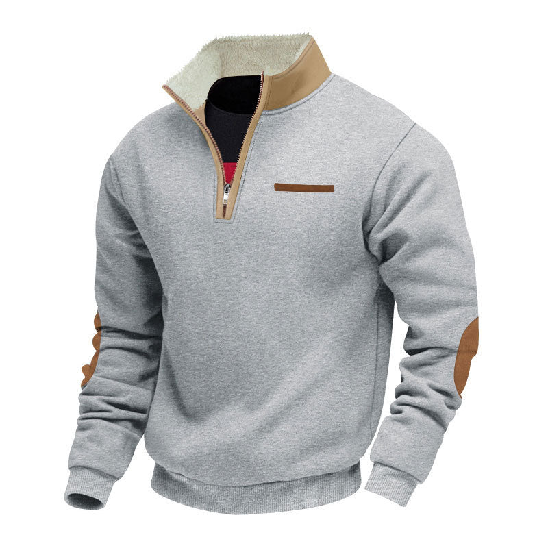 Herren nan Halbzip-Troyer mit Teddyfleece-Kragen und Leder-Ellbogenpatches Echo Archiv