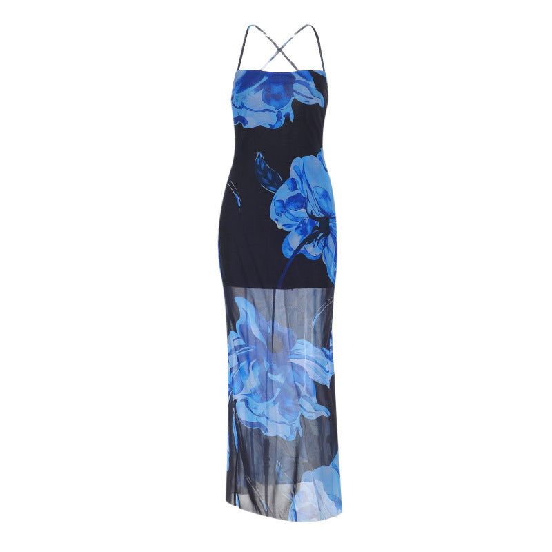 Damen elegantes Maxikleid mit transparentem Blumenmuster Echo Archiv
