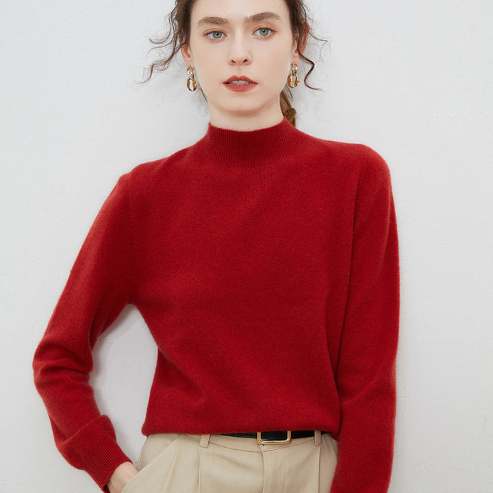 Damen weicher Feinstrick-Mockneckpullover mit Angora‑Look und legerer Silhouette Echoarchiv