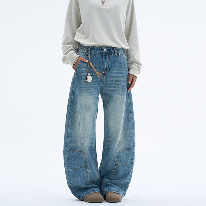 Damen Extraweite Palazzodenim-Jeans mit hoher Bundlinie, Paneelnähten und weitem Saum Echo Archiv