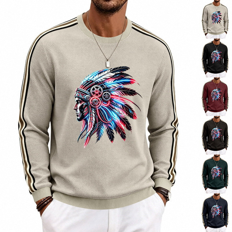 Herren Sweatshirt mit stilisiertem Kopfschmuck-Print und Kontraststreifen an den Ärmeln – Norvane