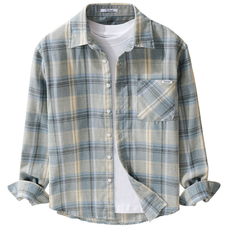 Herren Kariertes Leichtes Flanell-Overshirt mit Brusttasche und Relaxed-Fit Echoarchiv