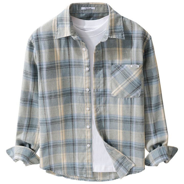 Herren Kariertes Leichtes Flanell-Overshirt mit Brusttasche und Relaxed-Fit Echoarchiv
