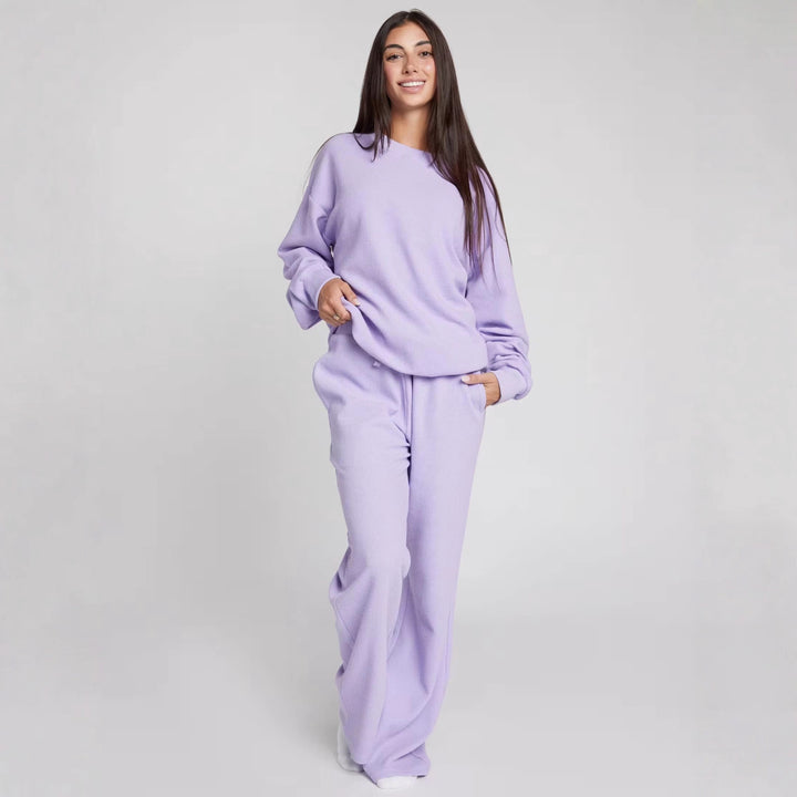 Damen Waffelstrick-Loungewear-Set mit Oversized-Sweater und Kordel-Jogginghose – Avérine