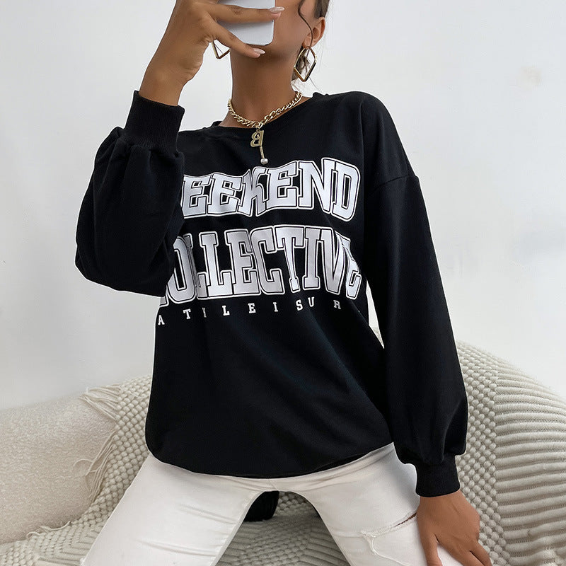 Damen Oversize Sweatshirt mit College-Print und Rundhalsausschnitt Echoarchiv