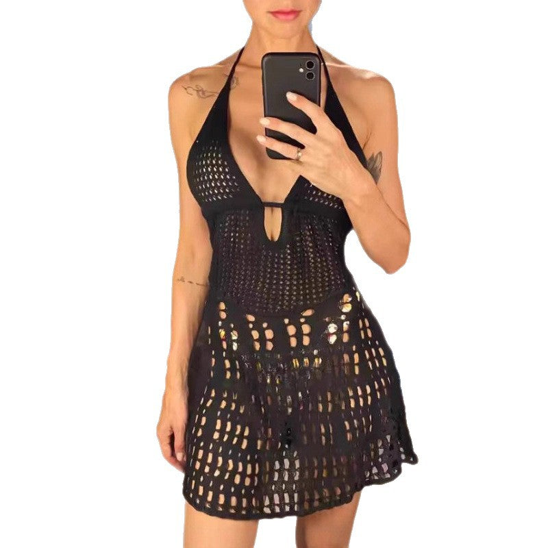 Damen Kurzes Häkelkleid mit tiefem V-Ausschnitt Echo Archiv