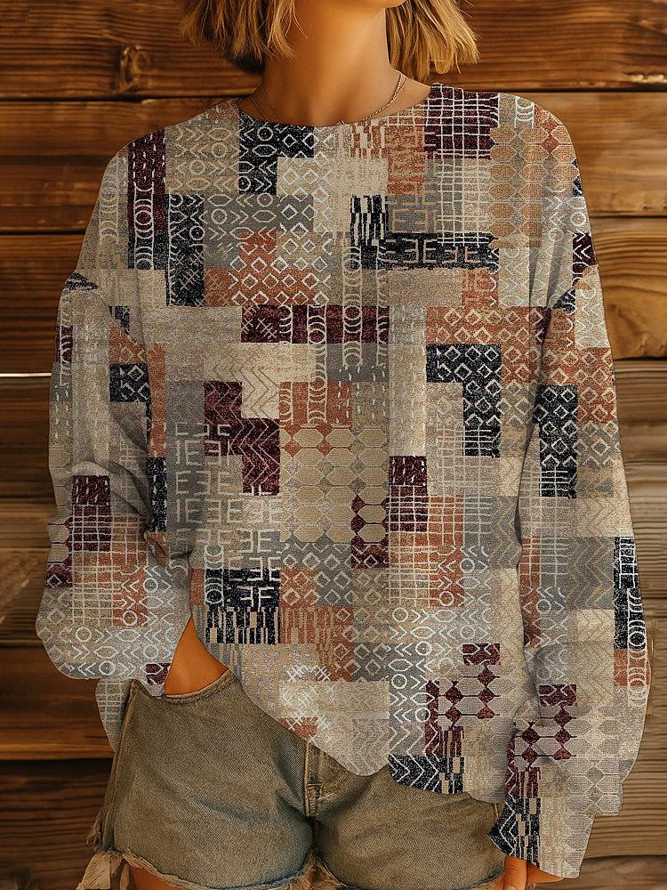 Damen Geblümter Oversize-Sweatshirt-Pullover mit Rundhals und Ballonärmeln – Avérine
