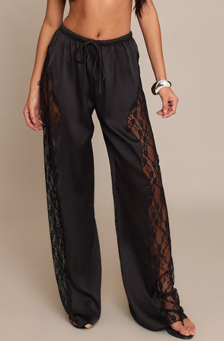 Damen nan Satinhose mit seitlichen Spitzeneinsätzen, weitem Bein und Tunnelzug Echo Archiv