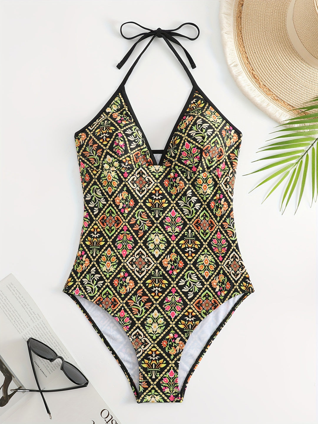 Damen Einteiliger Badeanzug mit modischem floralem Design Echo Archiv