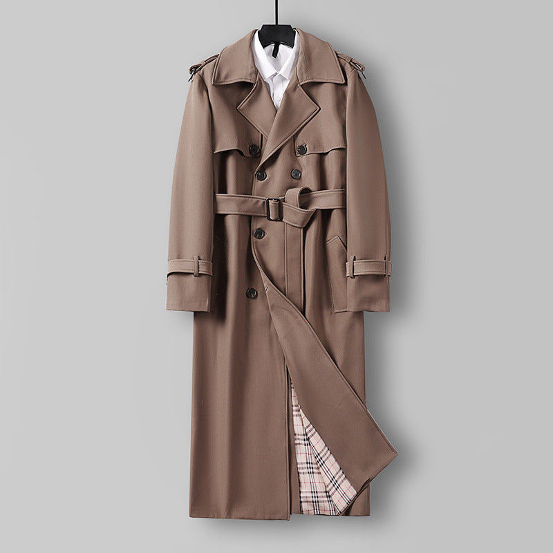 Damen Eleganter lang geschnittener Wollmix-Trenchcoat mit doppelreihiger Knopfleiste und Bindegürtel Echoarchiv