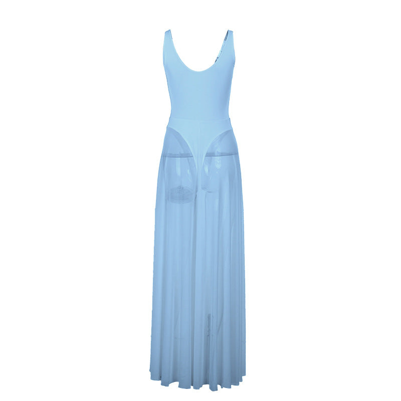 Damen Stilvolles Maxikleid mit transparentem Rock und elegantem V-Ausschnitt Echo Archiv