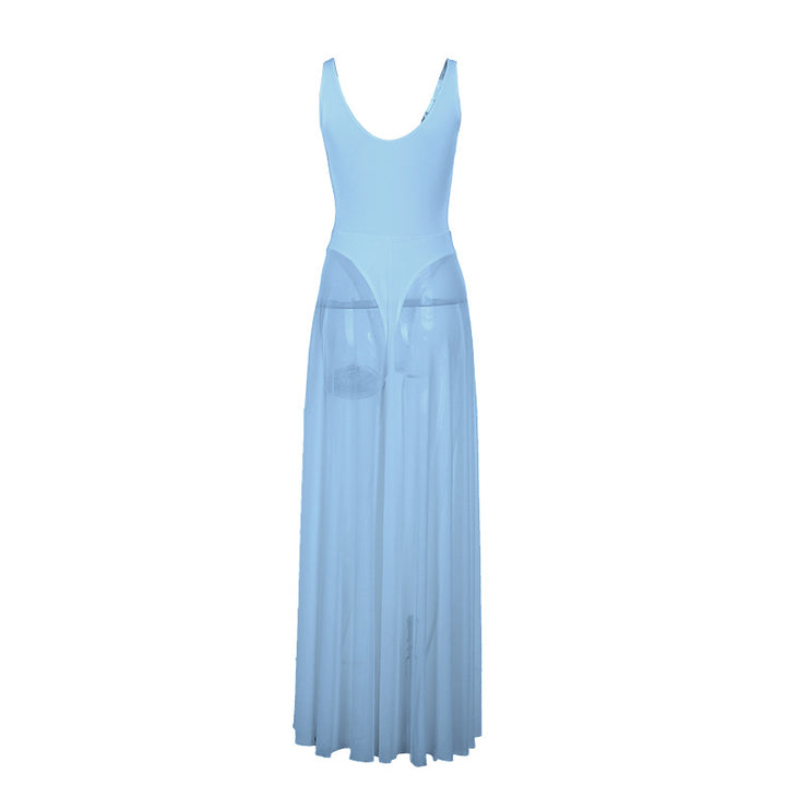 Damen Stilvolles Maxikleid mit transparentem Rock und elegantem V-Ausschnitt Echo Archiv