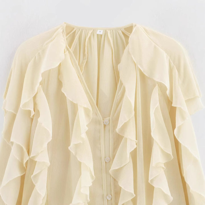 Damen Chiffon-Bluse mit Volants und Ballonärmeln Echoarchiv