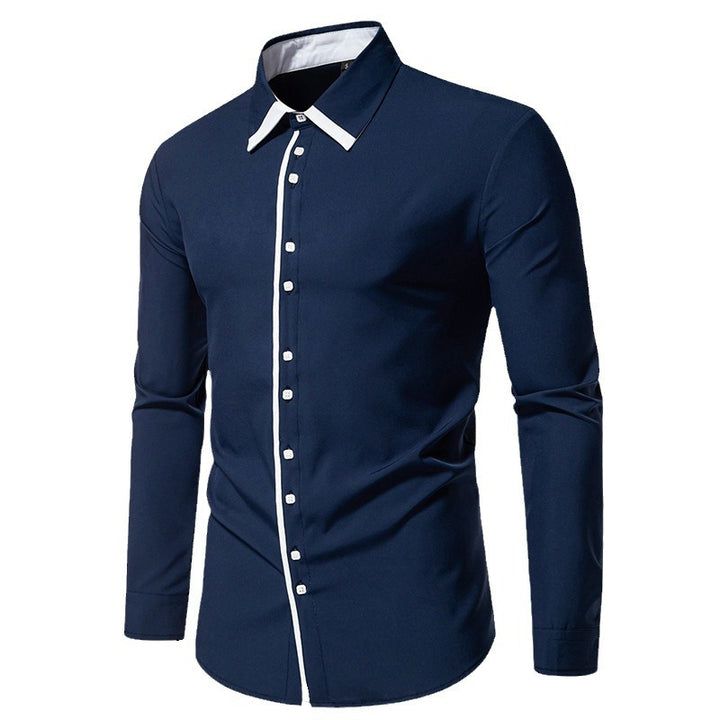 Herren elegantes Langarmhemd mit kontrastierendem Kragen und feinen Knopfdetails Echoarchiv