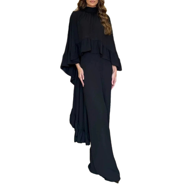 Damen Eleganter Overall mit Cape-Volant und weitem Palazzohosenbein – Solévia