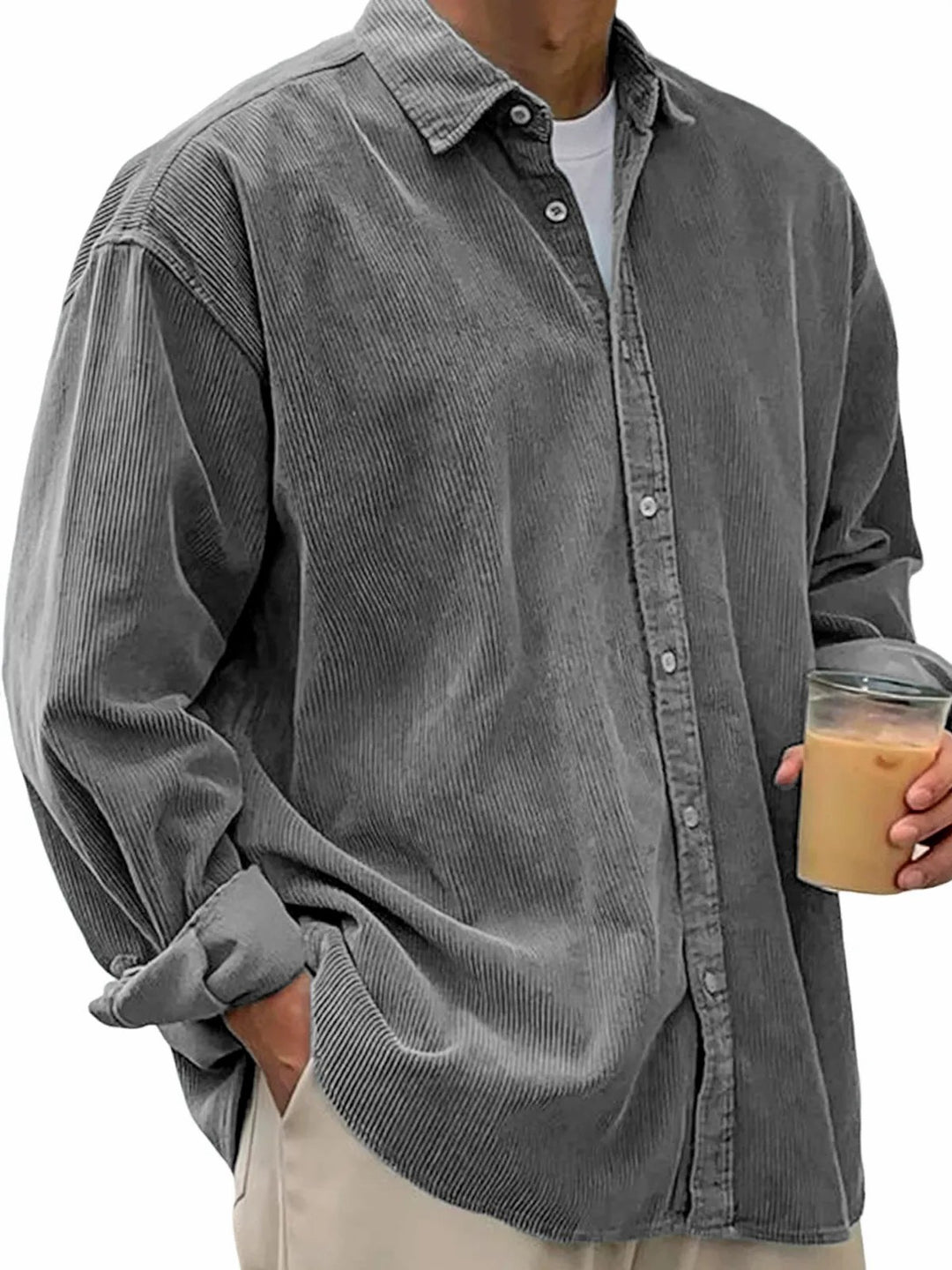 Herren nan langärmliges Oversize-Cordhemd mit Hemdkragen und durchgehender Knopfleiste Echo Archiv