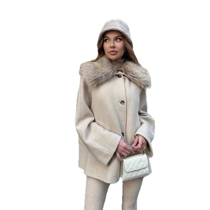 Damen Kurzmantel mit Webpelz-Schalkragen & kastiger Oversize-Silhouette Echoarchiv