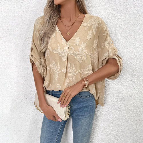 Damen Modische Bluse mit V-Ausschnitt und floralen Applikationen Echo Archiv