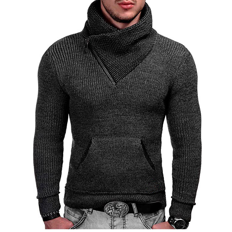 Herren modischer Pullover mit breitem Kragen und innovativer Zip-Detail Echoarchiv