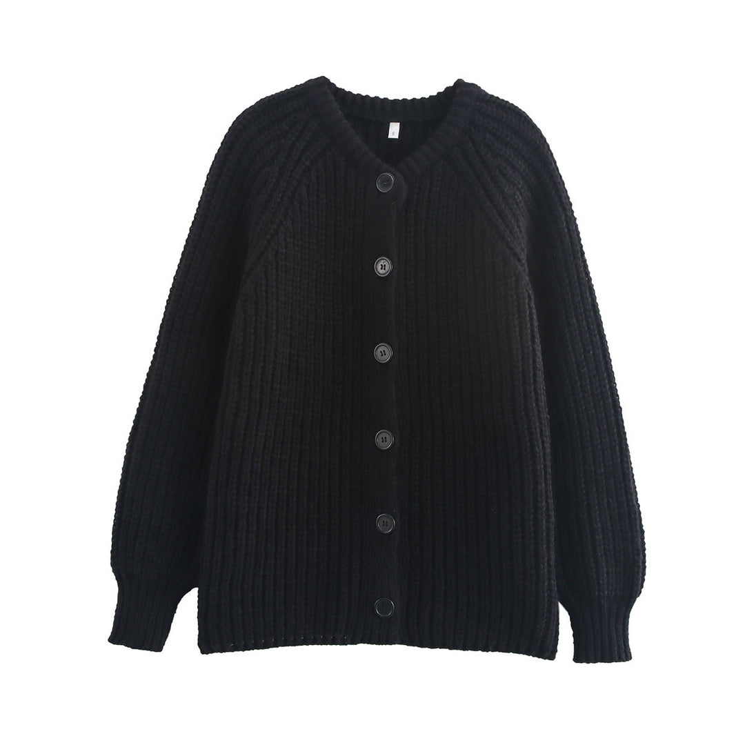 Damen nan grob gestrickte Raglan-Cardigan mit Ballonärmeln und durchgehender Knopfleiste Echo Archiv