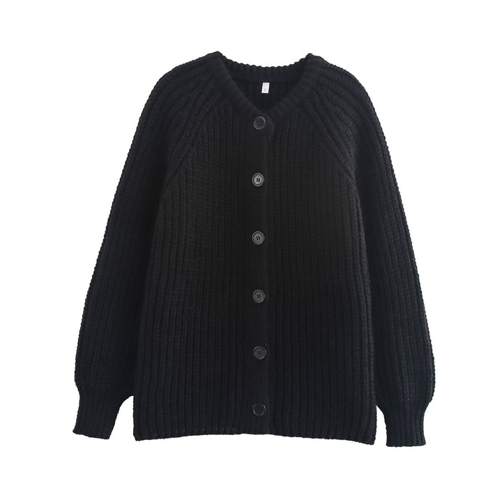 Damen nan grob gestrickte Raglan-Cardigan mit Ballonärmeln und durchgehender Knopfleiste Echo Archiv