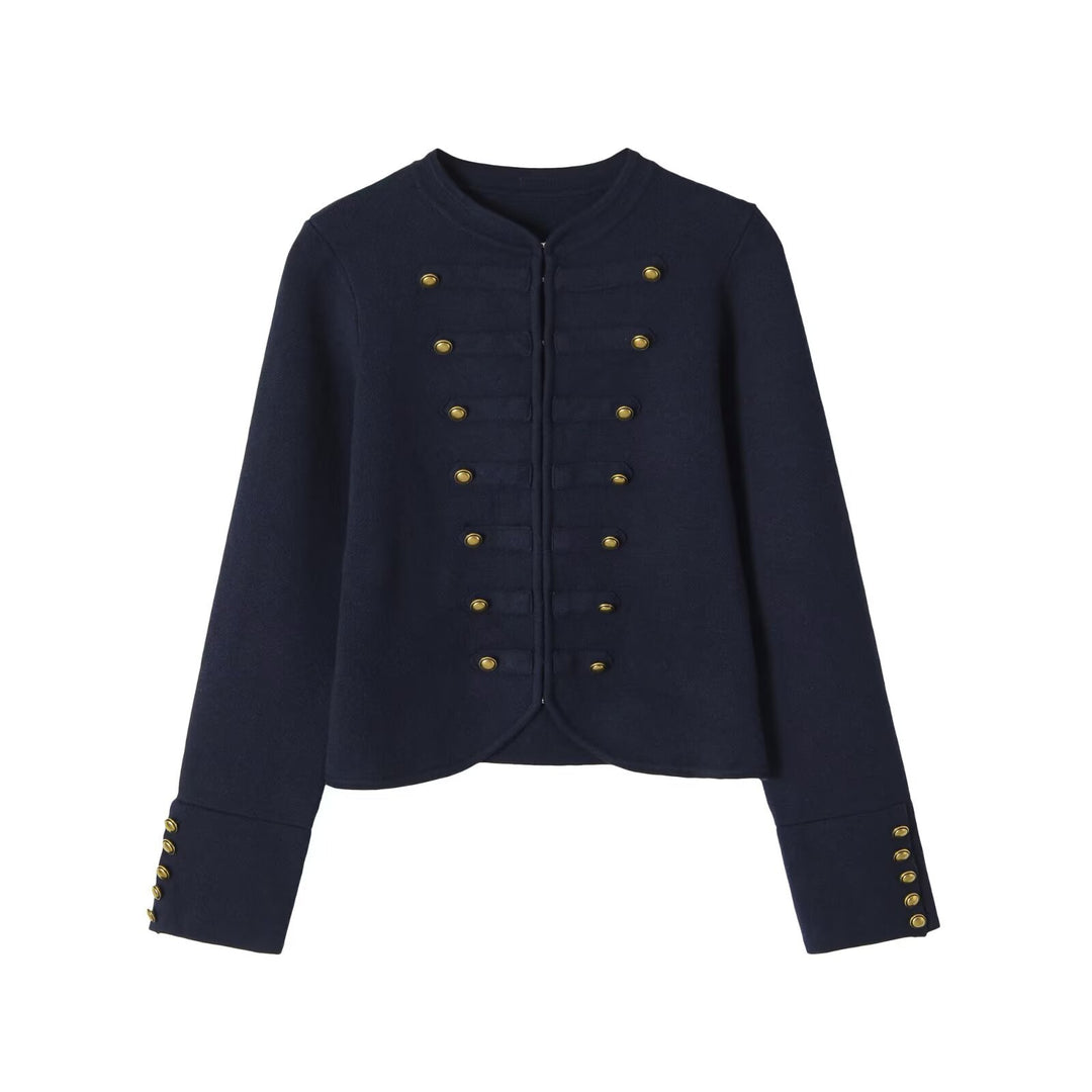 Damen Kragenloser, kurzgeschnittener Offiziersblazer mit goldenen Zierknöpfen Echo Archiv