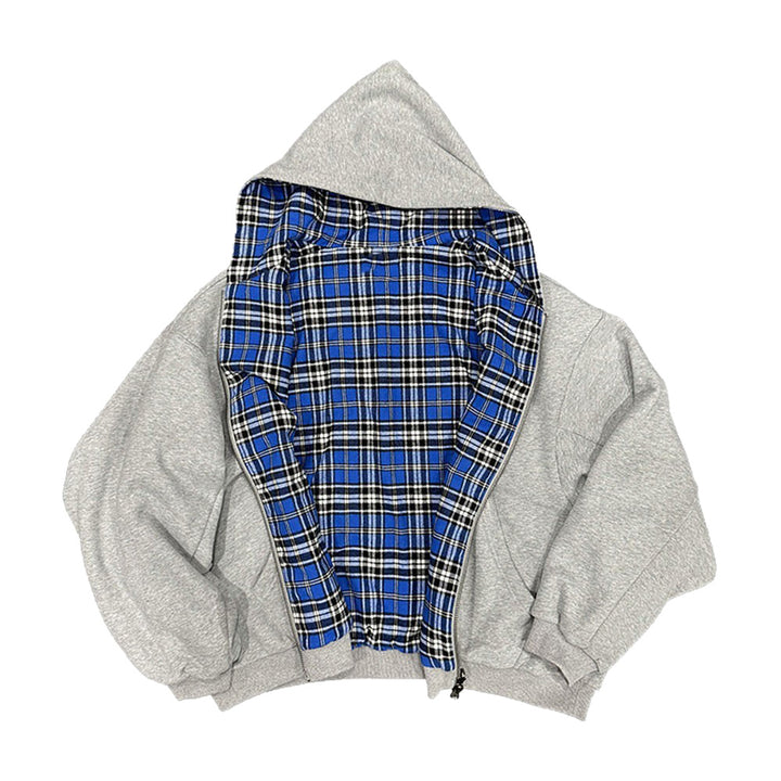Herren gepolsterter Hoodie mit kariertem Futter und durchgehendem Reißverschluss Echoarchiv