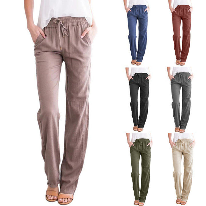 Damen nan leichte Leinenhose mit elastischem Bund und weitem Bein Echo Archiv