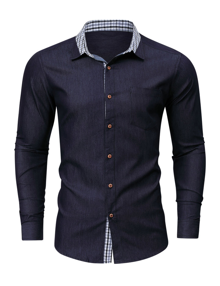 Herren Denim Hemd mit kariertem Kragen Echoarchiv
