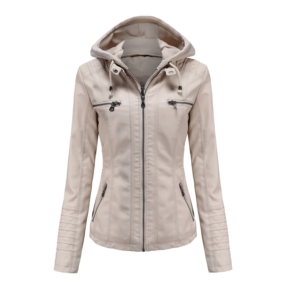 Damen nan taillierte Kunstlederjacke mit Kapuze, gesteppter Armblende und verdeckten Reißverschlusstaschen Echo Archiv