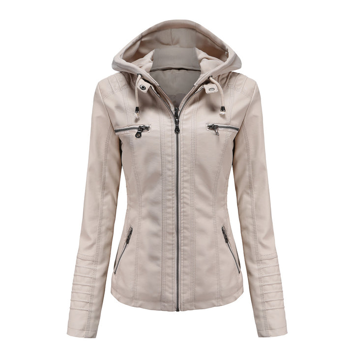 Damen nan taillierte Kunstlederjacke mit Kapuze, gesteppter Armblende und verdeckten Reißverschlusstaschen Echo Archiv