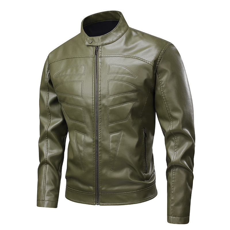 Herren stylische Bikerjacke im Lederlook mit Stehkragen Echoarchiv