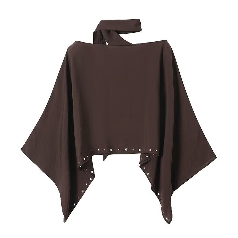 Damen Asymmetrisches Poncho‑Cape mit Bindeschal und Ösenbesatz Echo Archiv