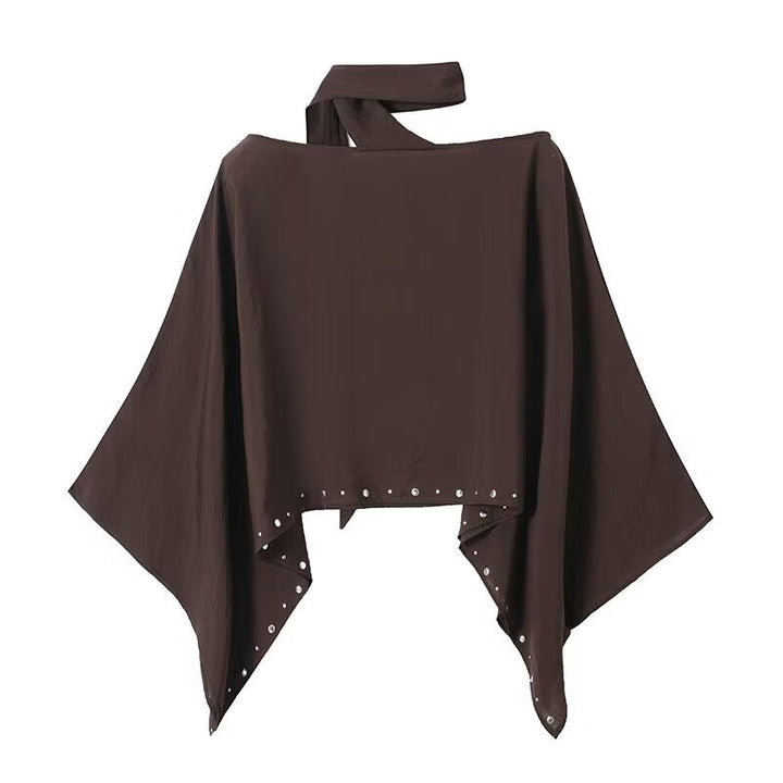 Damen Asymmetrisches Poncho‑Cape mit Bindeschal und Ösenbesatz Echo Archiv