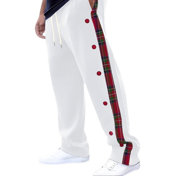 Herren Freizeithose mit Druckknopfdetails und karierten Seitenstreifen Echoarchiv