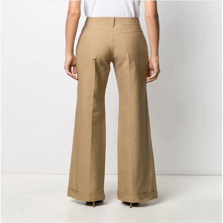 Damen Hochtaillierte Weite Tailoring‑Hose mit Bügelfalte und Aufschlag Echoarchiv