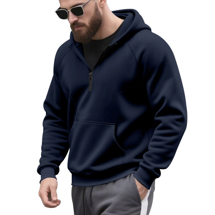 Herren sportlicher Kapuzenpullover mit kurzer Reißverschlussöffnung und Kängurutasche Echoarchiv