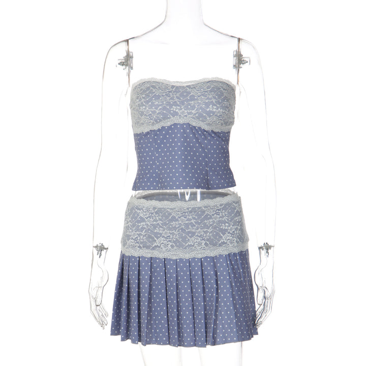 Damen Bandeau Kleid mit Spitzenbesatz und Plisseefalten Echo Archiv