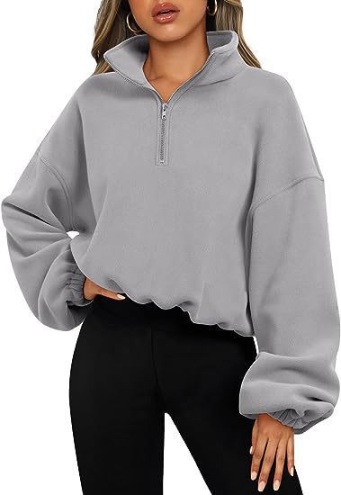 Damen nan kurz geschnittenes Halbzip-Sweatshirt mit hohem Stehkragen, Ballonärmeln und elastischem Saum Echo Archiv