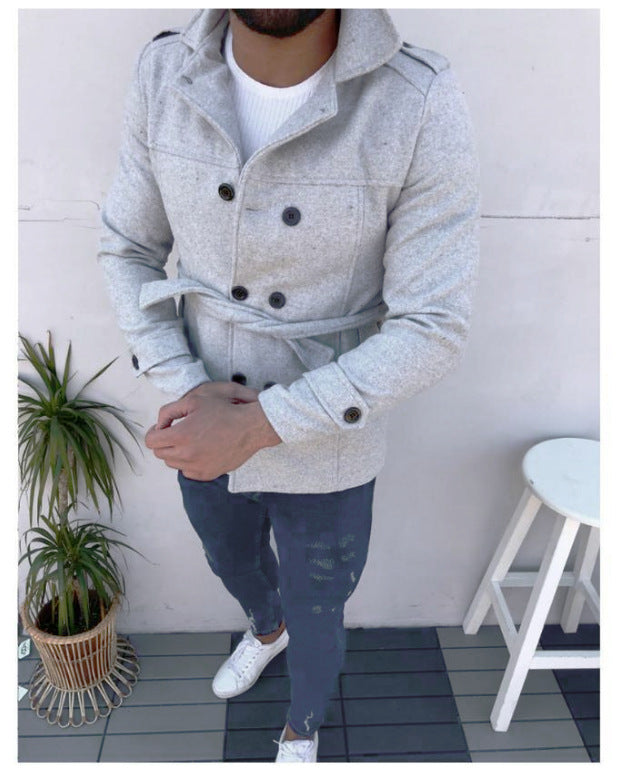 Herren modische Designerjacke mit doppeltem Reihenverschluss und Gürtel Echoarchiv