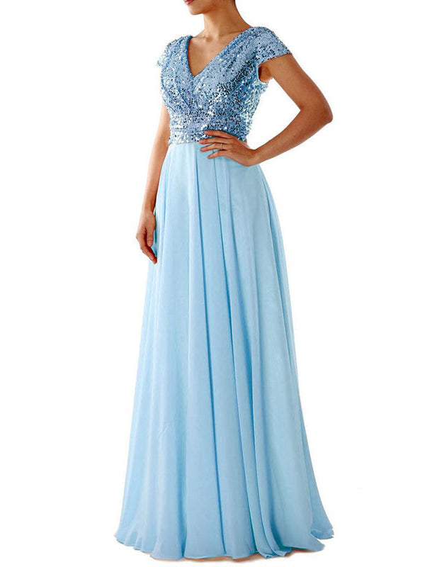 Echoarchiv | Damen Kleider V-Ausschnitt Paillette Chiffon Paneel Maxi Kleid