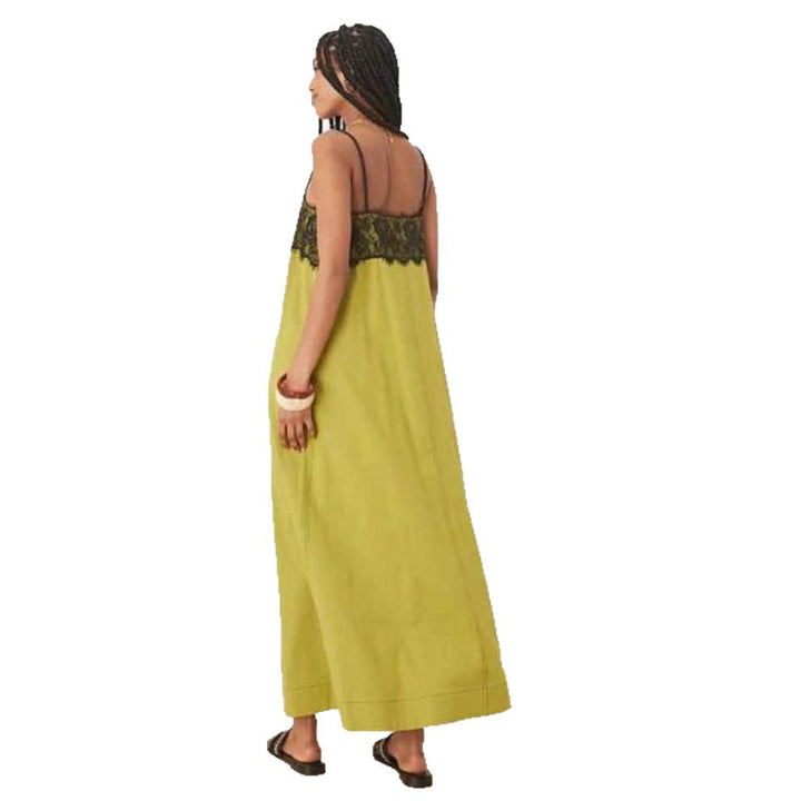 Damen nan nachtwäscheinspiriertes Maxikleid mit Spitzenbustier und schmalen Spaghettiträgern Echo Archiv
