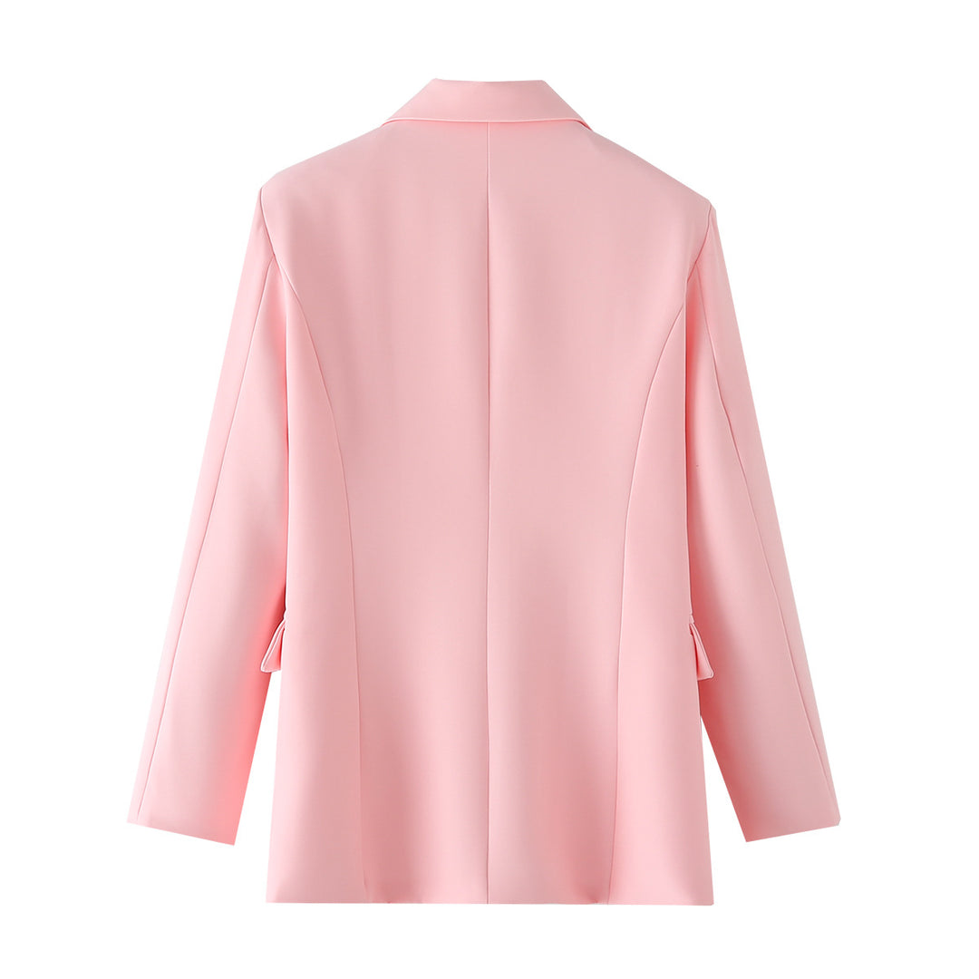 Damen eleganter Langblazer mit dekorativen Knotenverschlüssen und Pattentaschen – Valéne