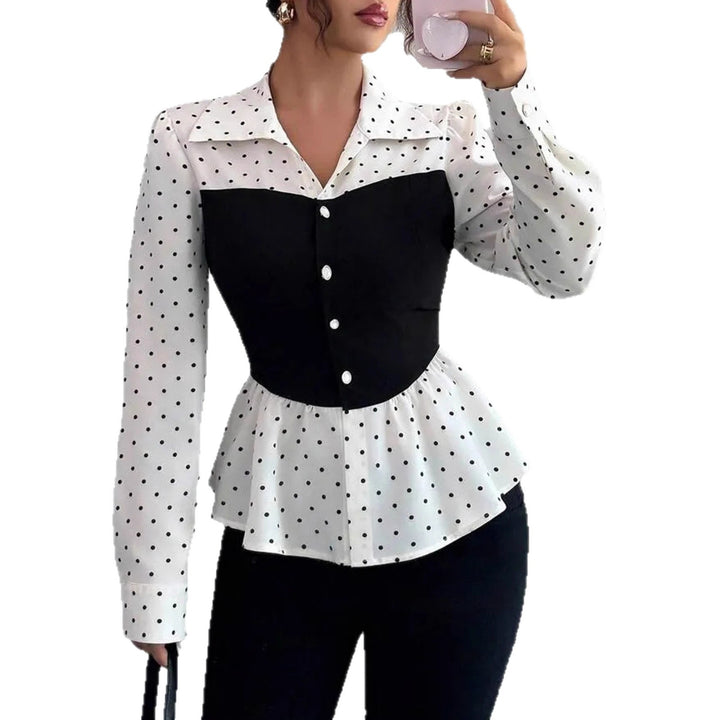 Damen Zweiteilig wirkende Bluse mit Korsagen‑Optik und Peplum – Avérine