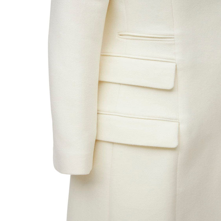 Damen Langmantel im minimalistischen Blazer‑Stil mit verdeckter Knopfleiste und dreifacher Pattentasche Echoarchiv