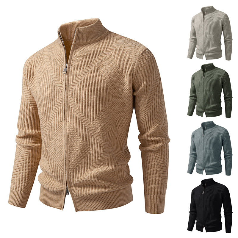 Herren nan Reißverschluss-Cardigan mit geometrischem Fischgrätstrick und Stehkragen Echo Archiv