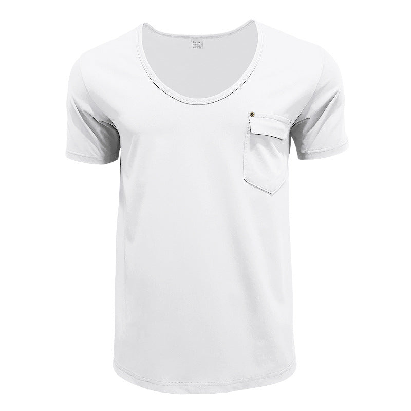 Herren lässiges T-Shirt mit tiefem Rundhalsausschnitt und praktischer Brusttasche Echoarchiv