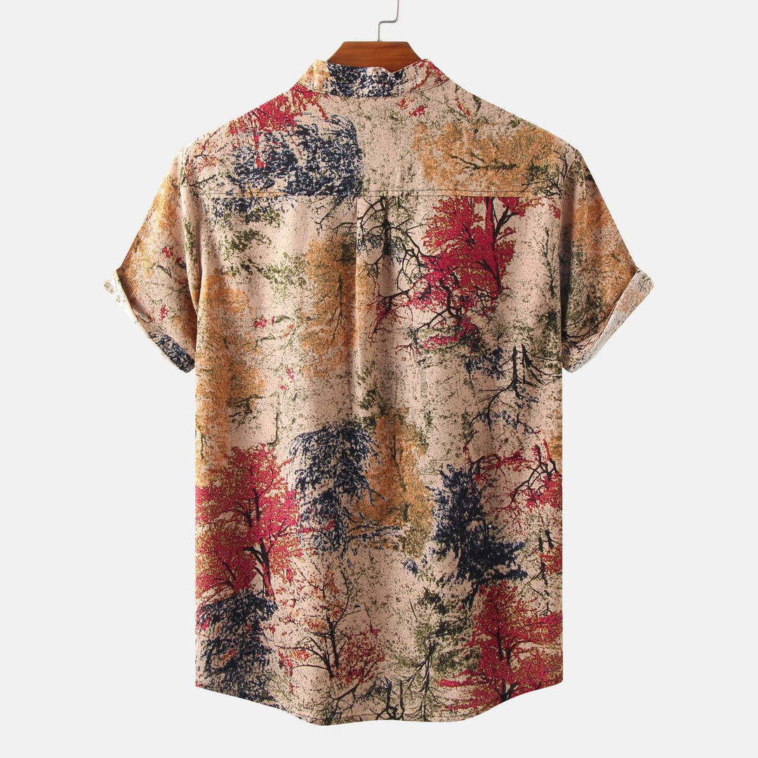Herren Kurzarmhemd mit floralem Design und bequemem Henley-Ausschnitt Echoarchiv