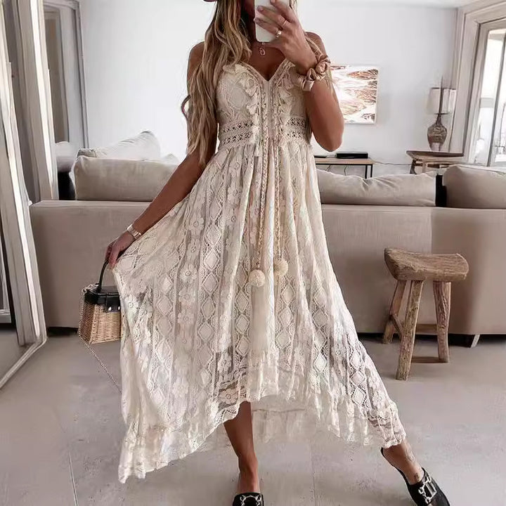 Damen Boho-Maxikleid mit Spitzenakzenten und dekorativen Quasten Echo Archiv